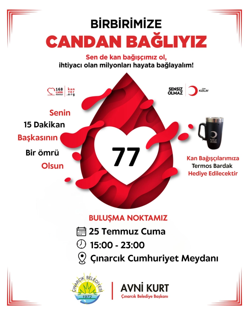 Çınarcık'ta Kan Bağışı Kampanyası: 25 Temmuz'da Cumhuriyet Meydanı'nda