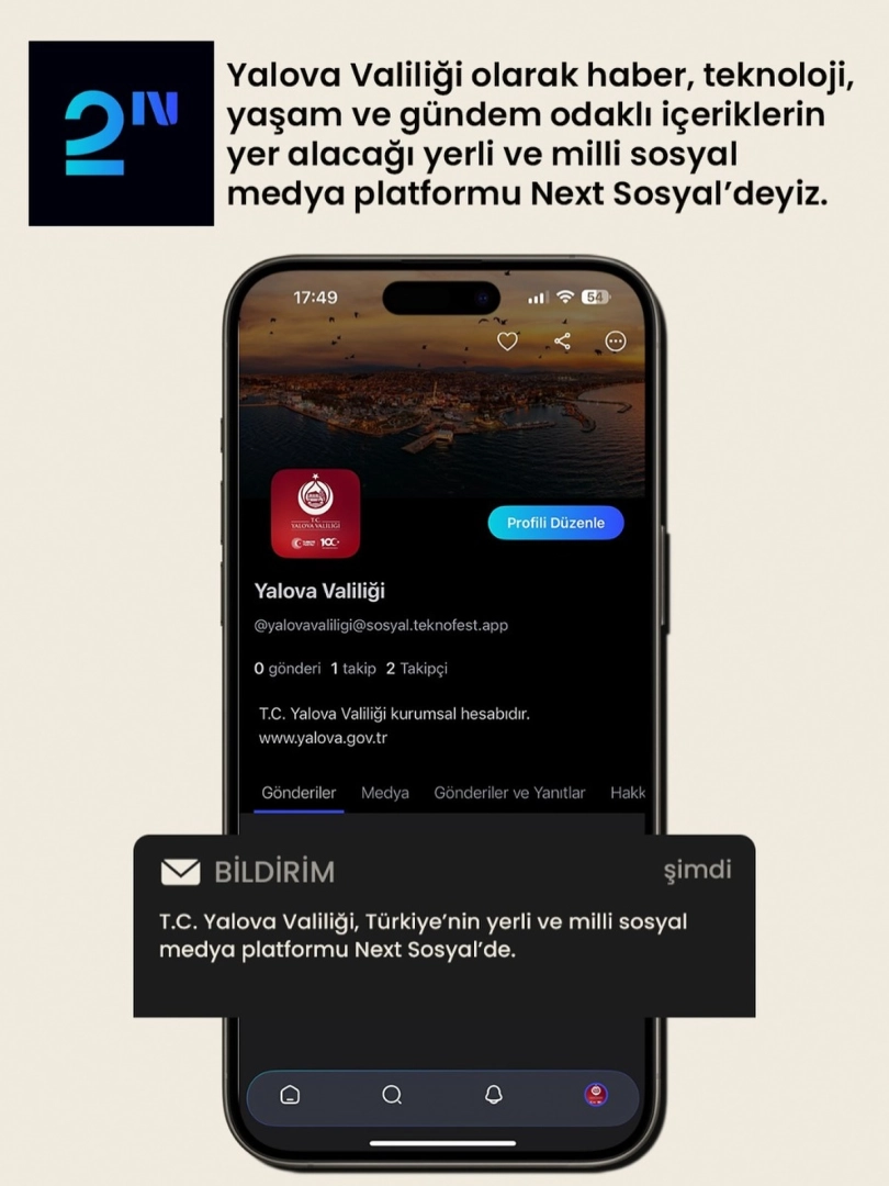 Yalova Valiliği Next Sosyal'de: Yerli Sosyal Medya Platformunda
