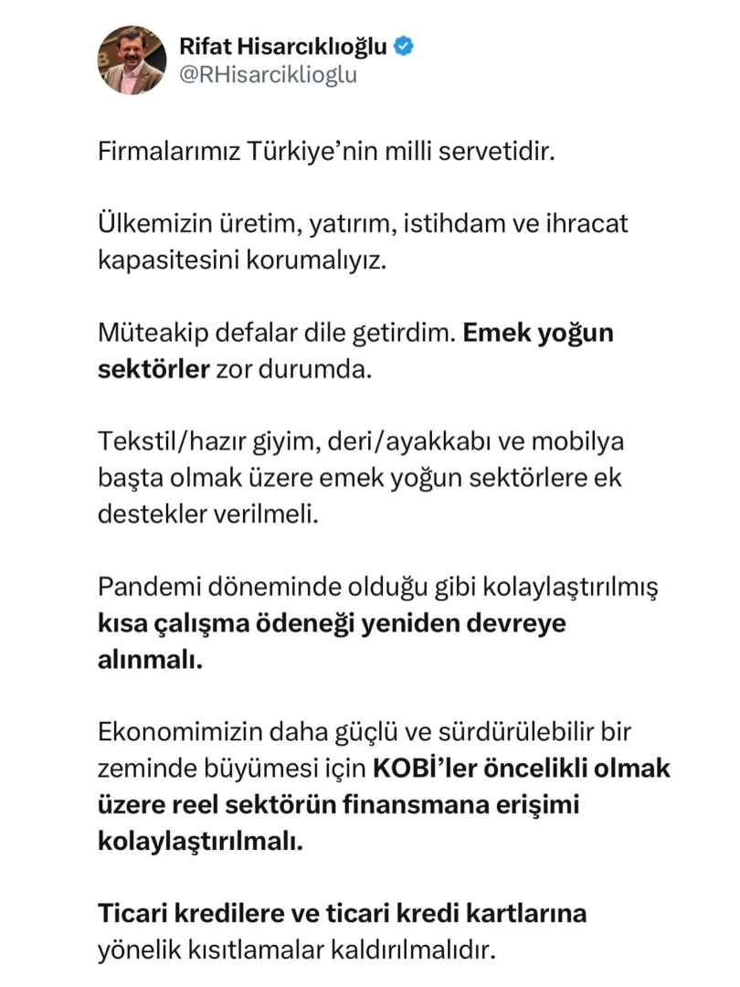 TOBB Başkanı: Reel Sektör Finansmana Erişimde Kolaylık İstiyor