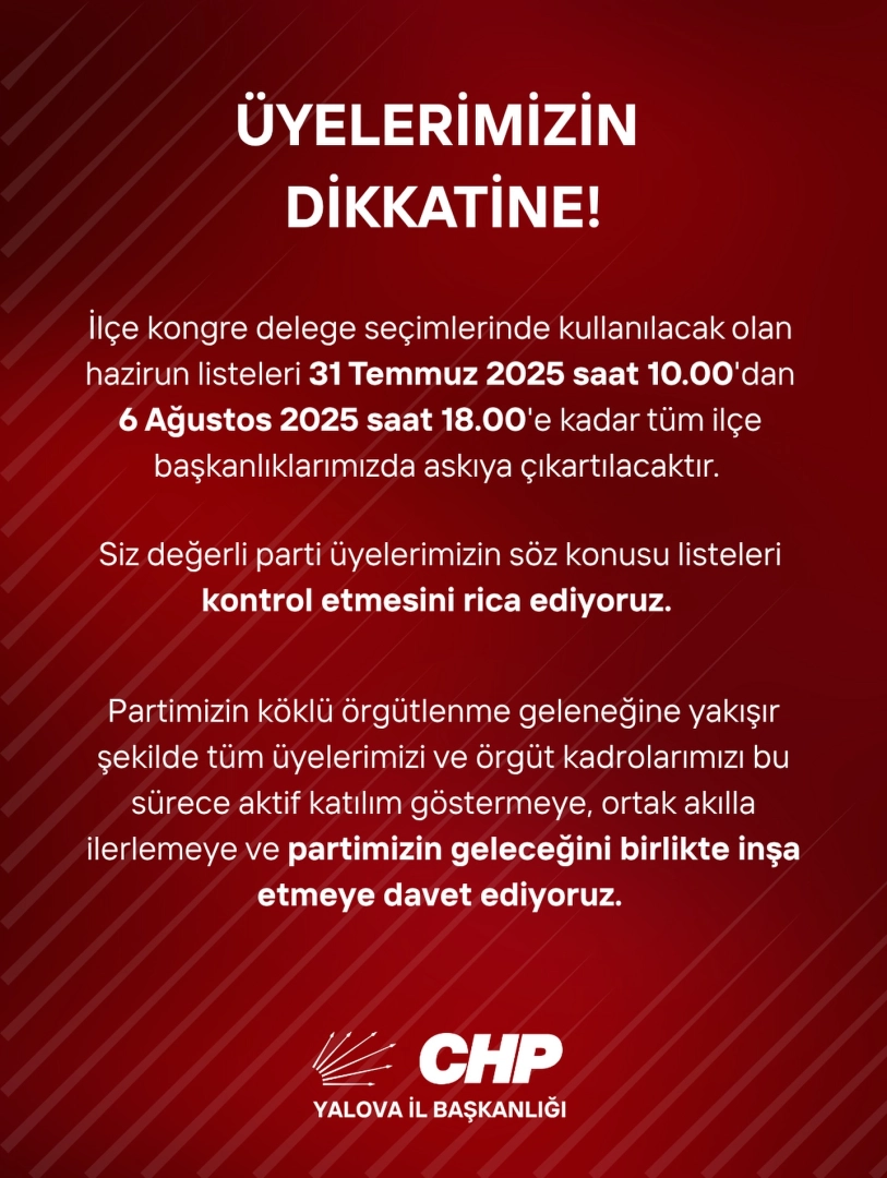 CHP İlçe Kongre Hazirun Listeleri Askıda: Üyeler Kontrol Edebilir