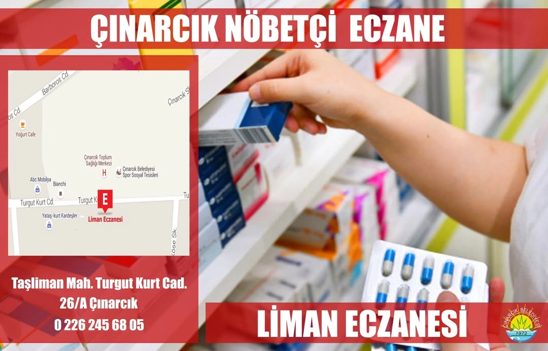 Çınarcık Nöbetçi Eczane: 4 Ağustos'ta Liman Eczanesi Hizmet Veriyor