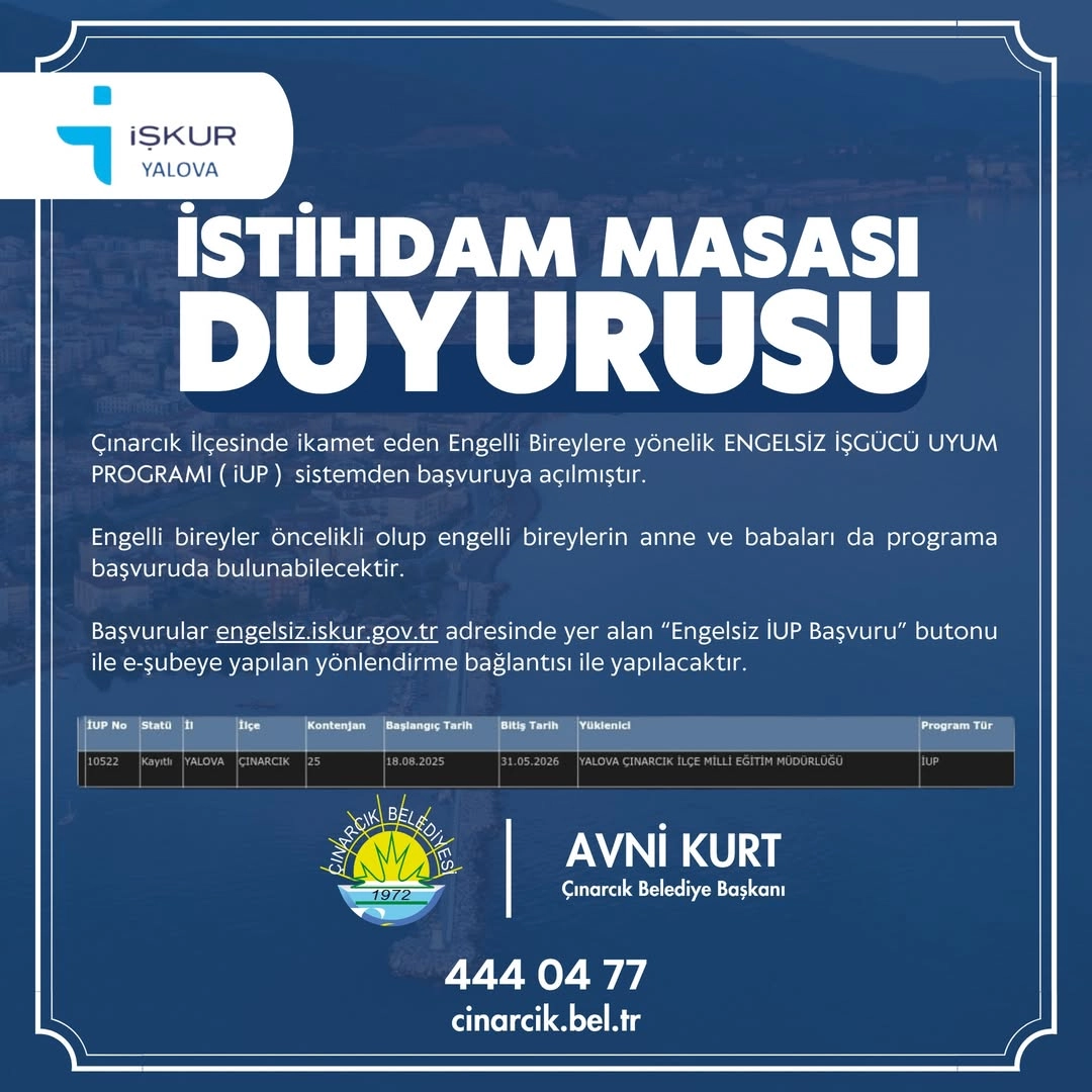 Çınarcık Engelsiz İşgücü Uyum Programı: Engellilere İş İmkanı