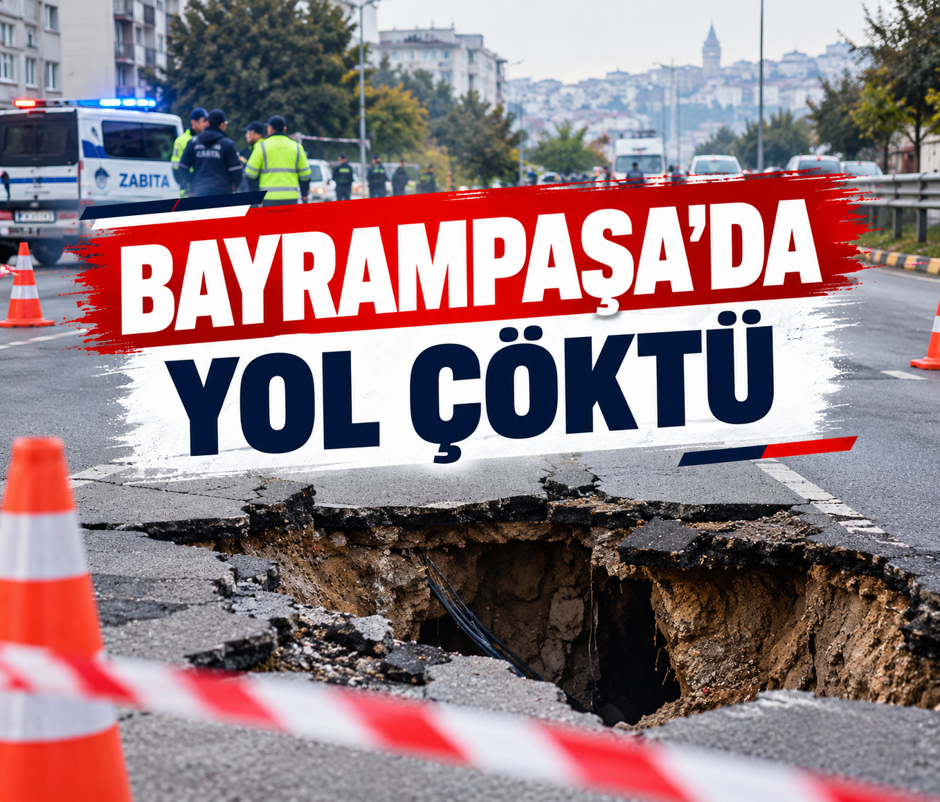 BAYRAMPAŞA'DA YOL ÇÖKTÜ