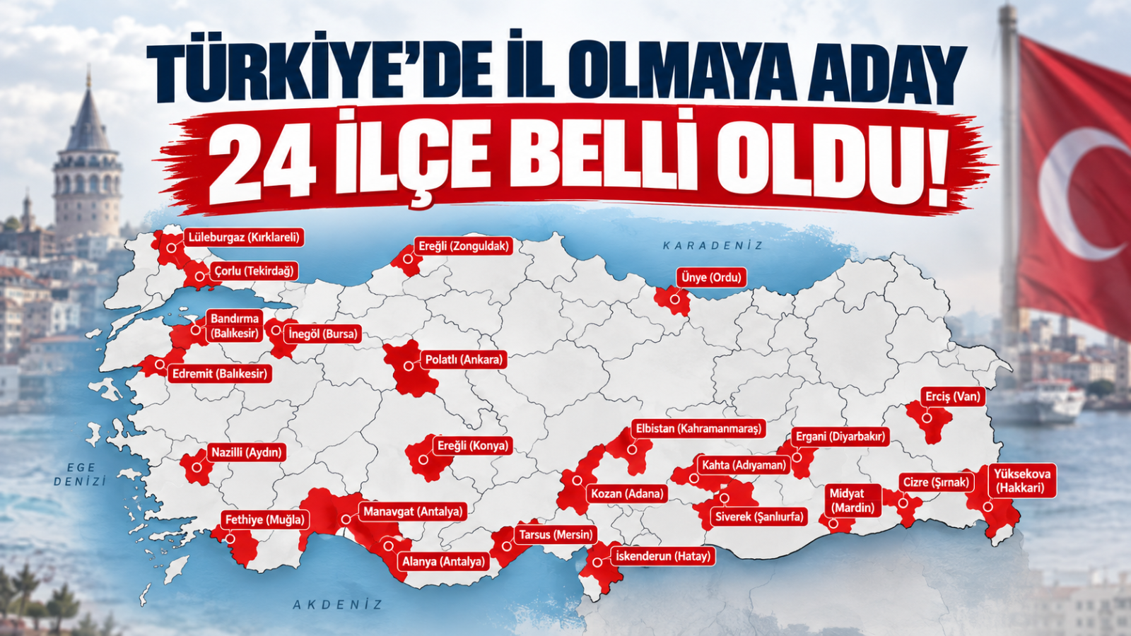 Türkiye'de İl Olmaya Aday 24 İlçe Belli Oldu!