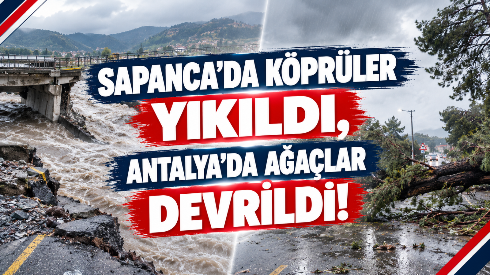 SAPANCA’DA KÖPRÜLER YIKILDI, ANTALYA’DA AĞAÇLAR DEVRİLDİ!