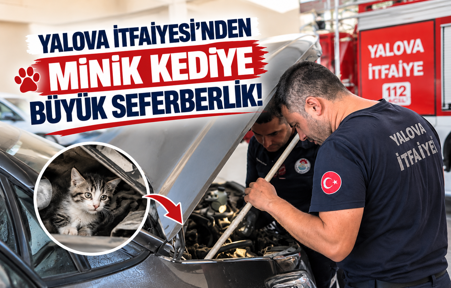 Yalova İtfaiyesi’nden Minik Kediye Büyük Seferberlik!