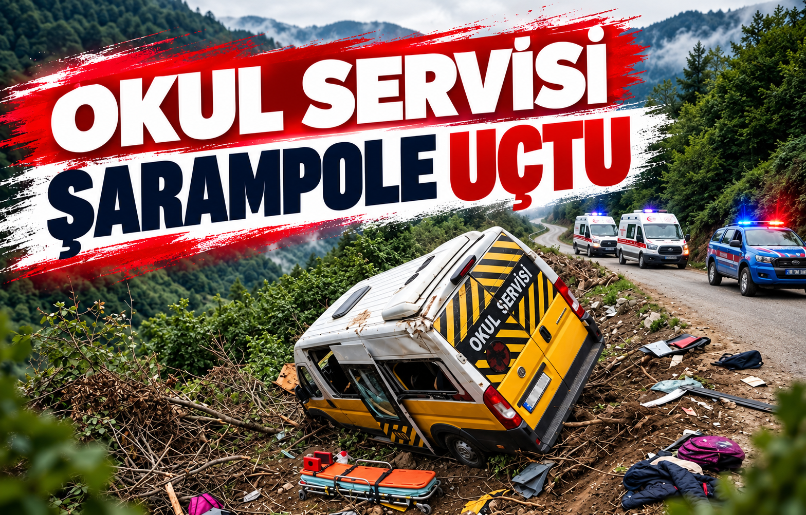 OKUL SERVİSİ ŞARAMPOLE UÇTU